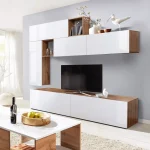 Mobilier living, alb cu luciu extra ridicat HG/stejar wotan, MIRALDA
