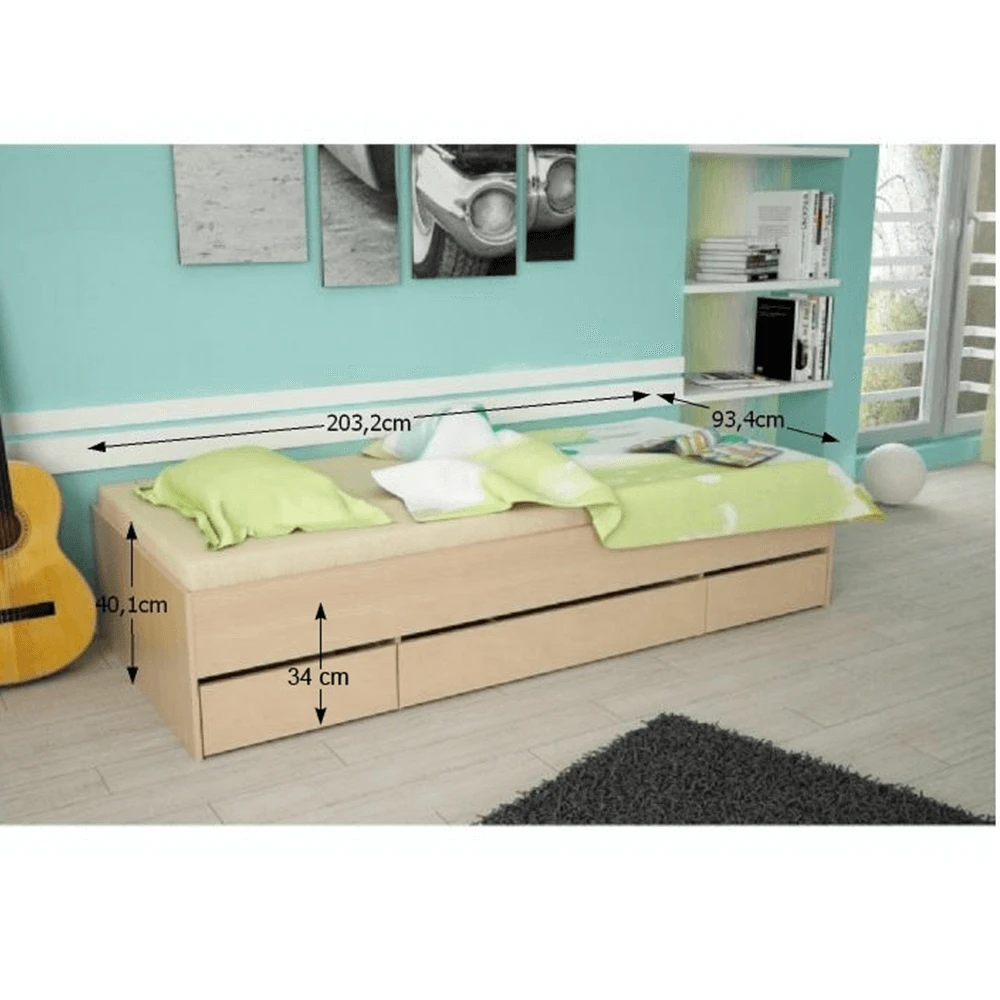 Pat cu spatiu de depozitare, 90x200 cm, MATIASI NEW