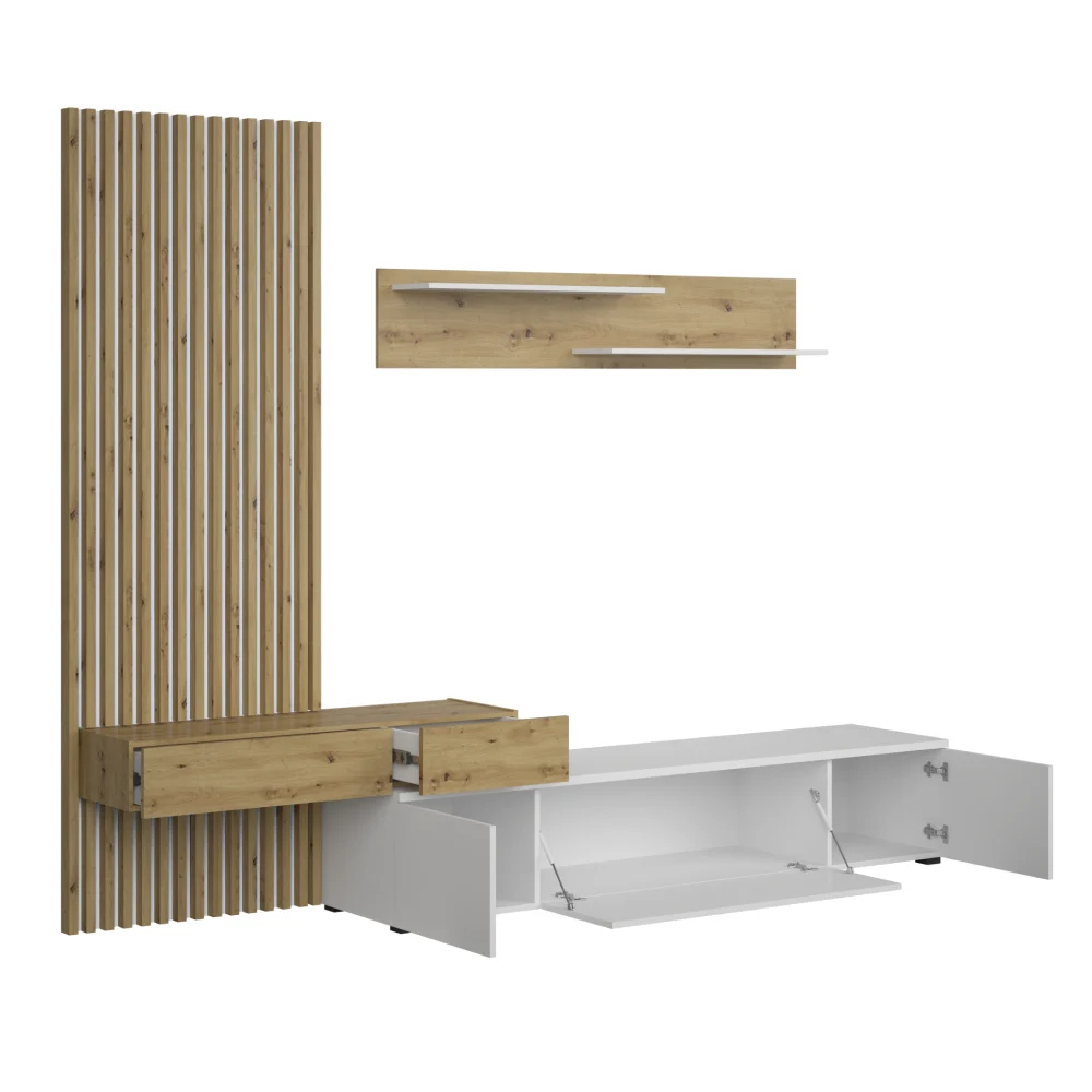 Mobilier living, alb / stejar Artisan, REBEKA PLUS