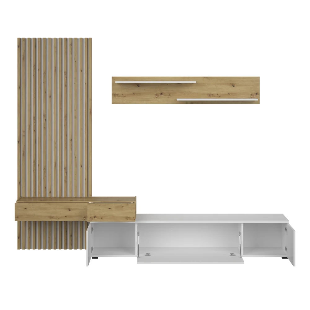 Mobilier living, alb / stejar Artisan, REBEKA PLUS