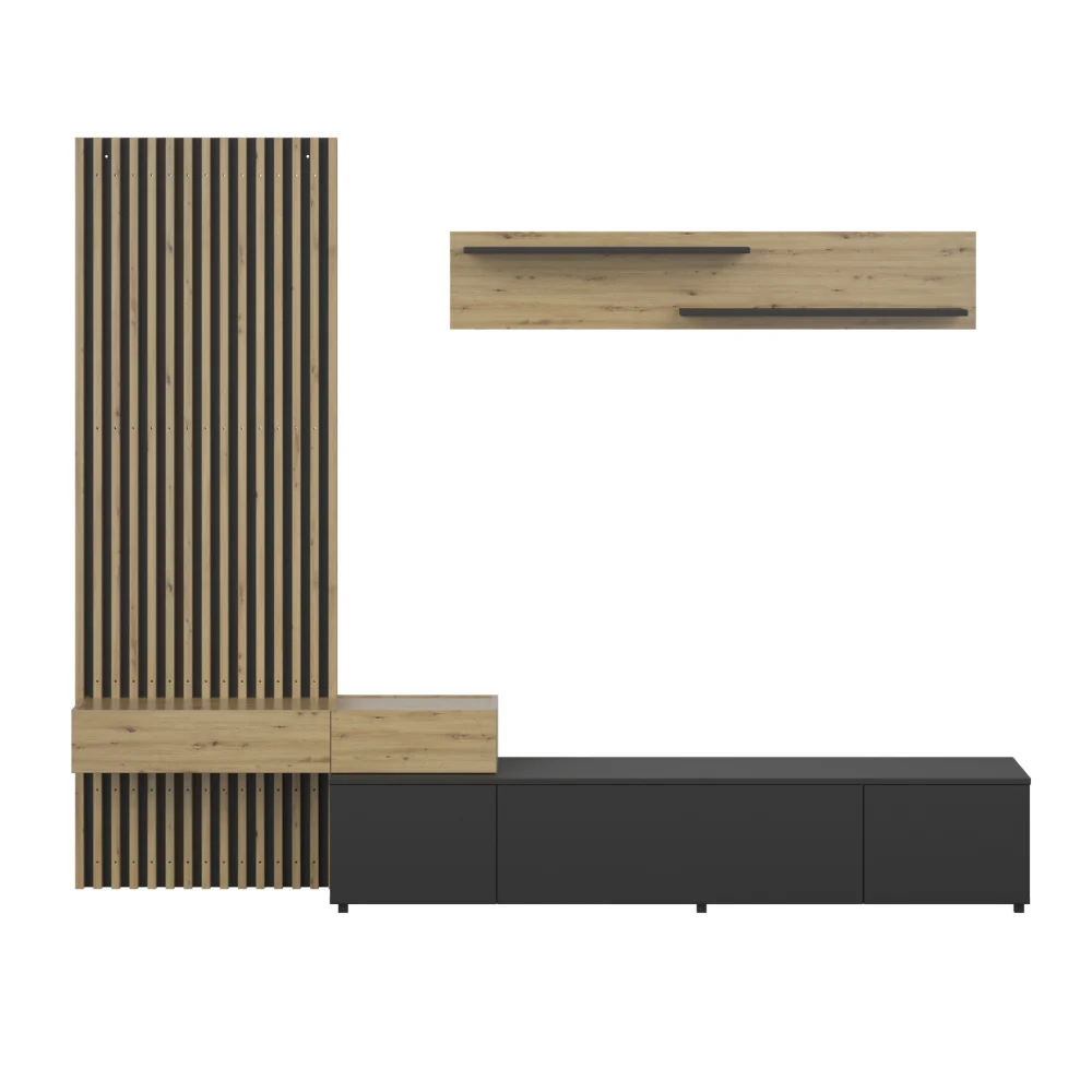 Mobilier living, negru/stejar Artisan, REBEKA PLUS