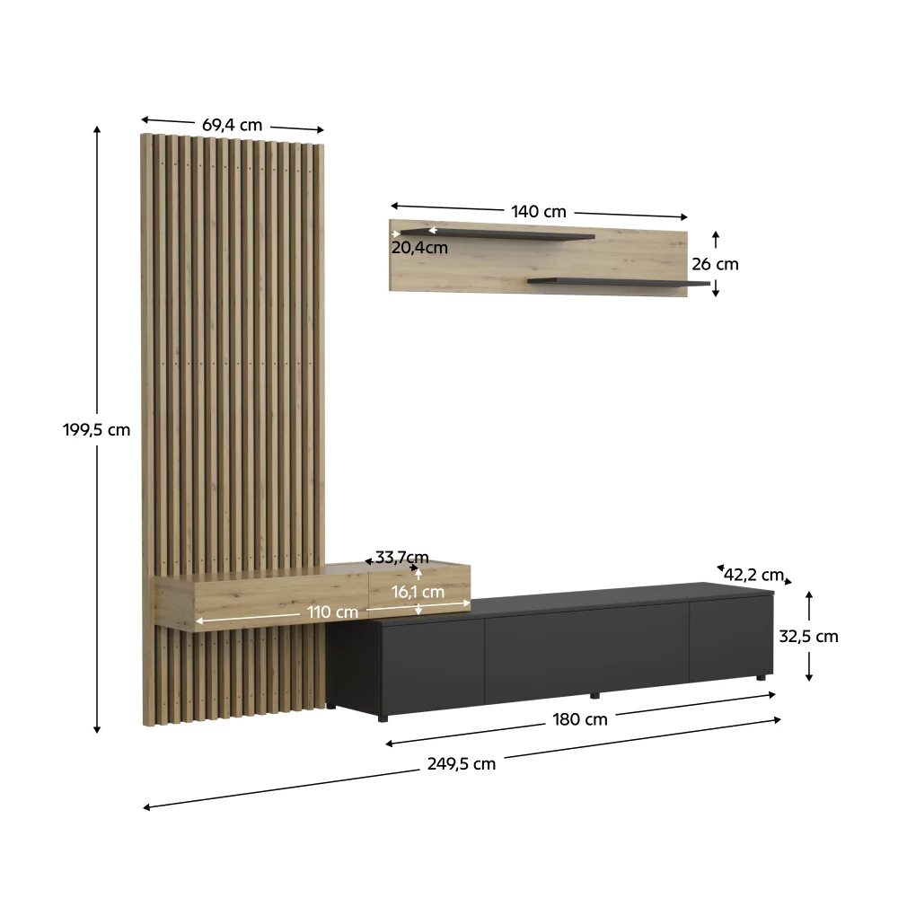 Mobilier living, negru/stejar Artisan, REBEKA PLUS