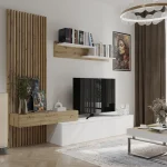 Mobilier living, alb / stejar Artisan, REBEKA PLUS