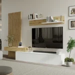 Mobilier living, alb / stejar Artisan, REBEKA PLUS