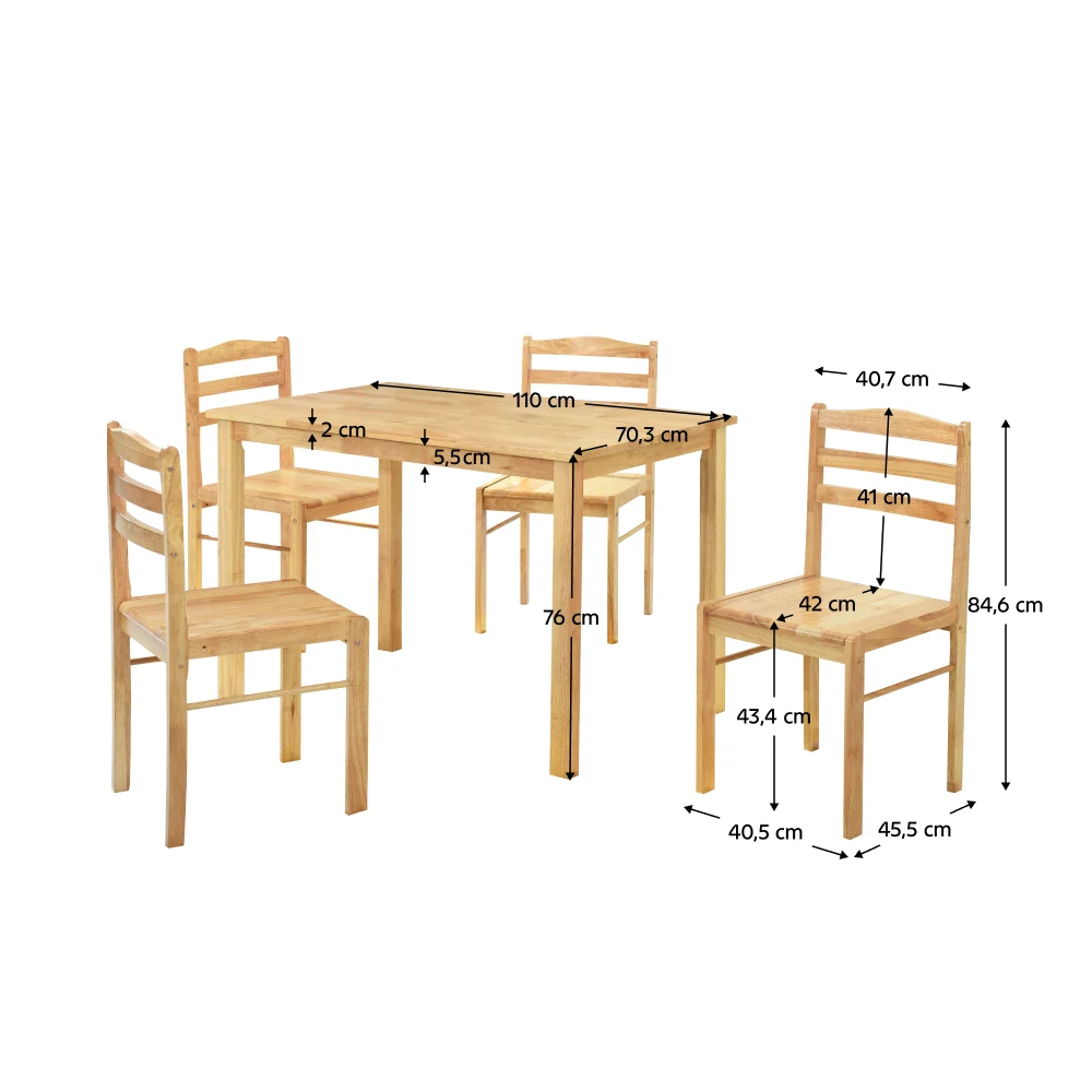 Set de sufragerie 1+4, lemn masiv, natural, LOAK