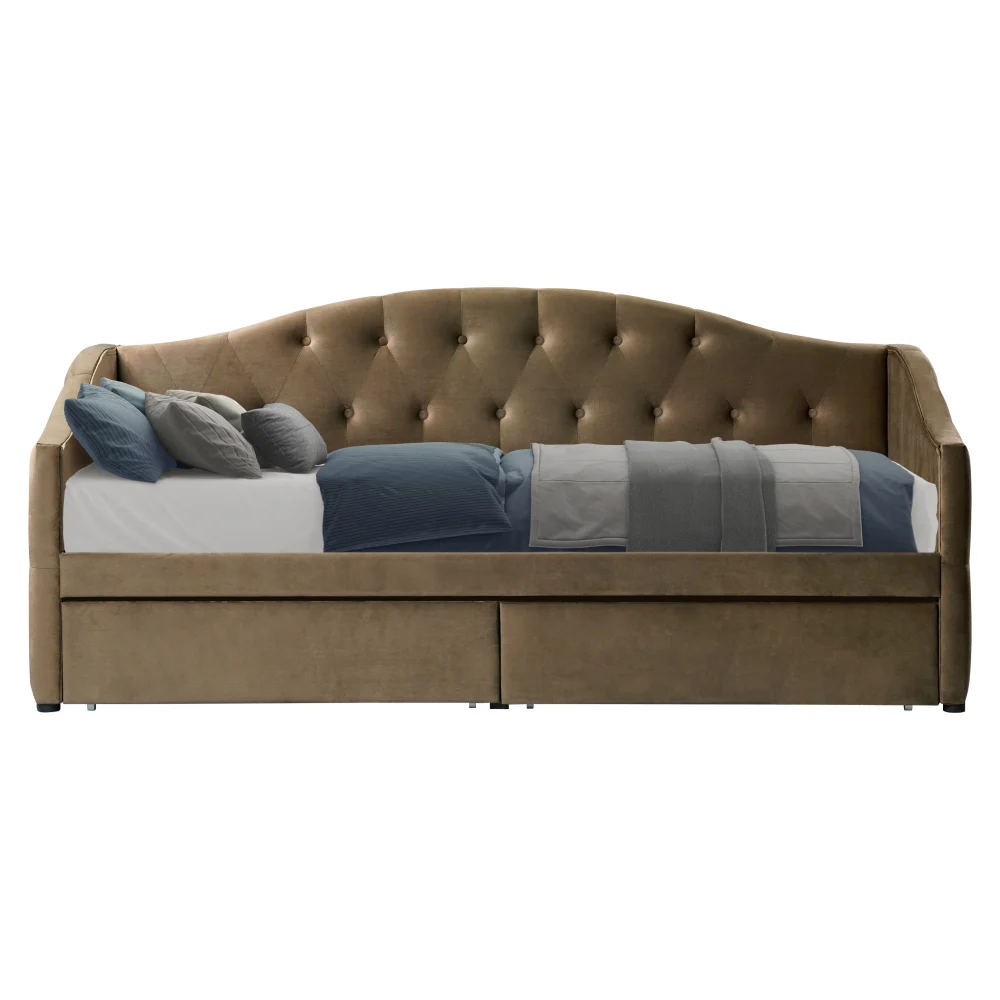 Pat cu spatiu de depozitare, 90x200, tesatura Velvet maro, ZASKA