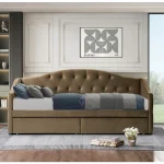 Pat cu spatiu de depozitare, 90x200, tesatura Velvet maro, ZASKA