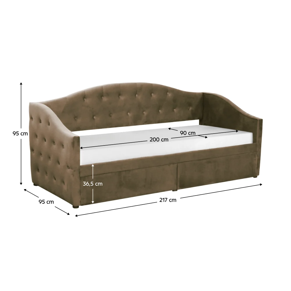 Pat cu spatiu de depozitare, 90x200, tesatura Velvet maro, ZASKA