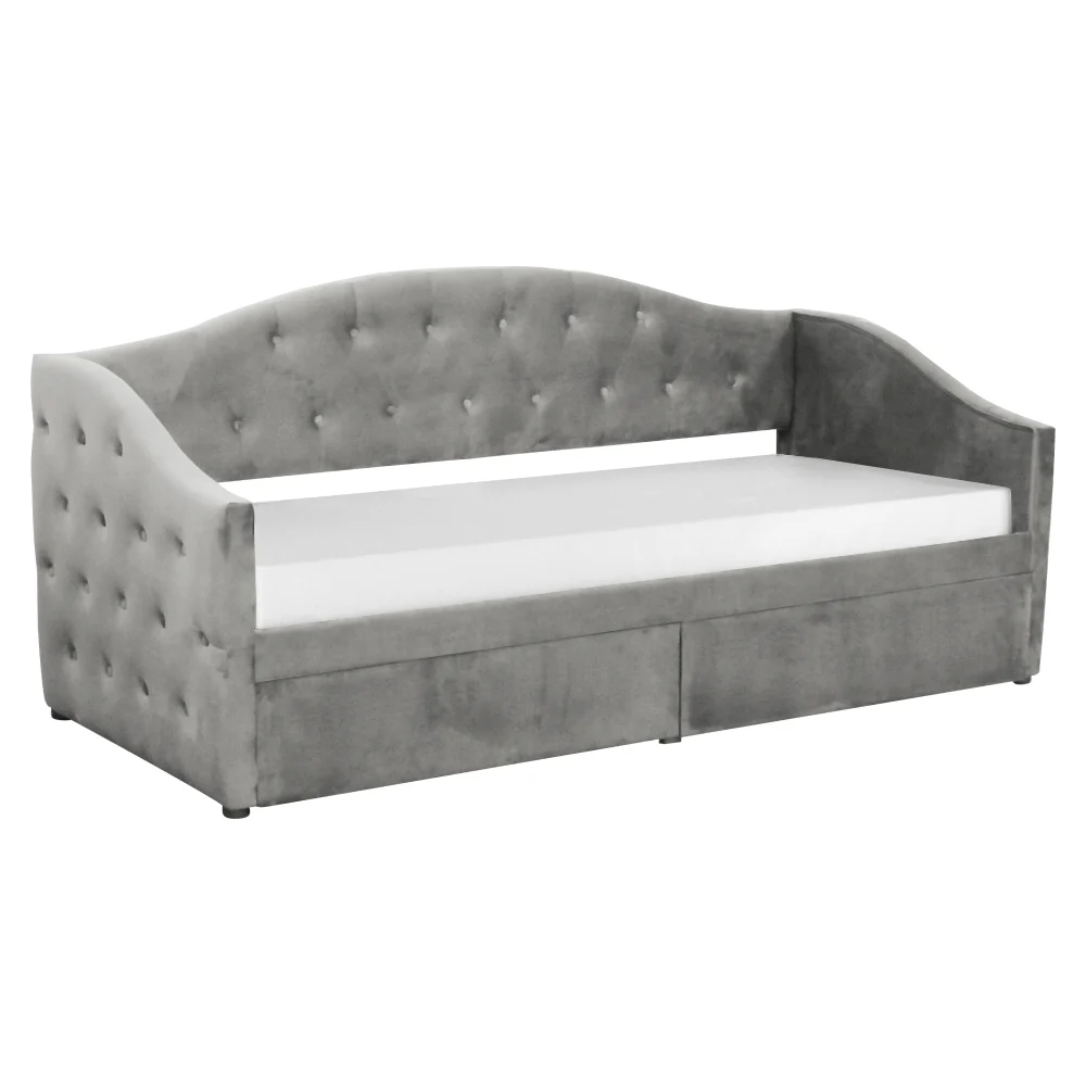 Pat cu spatiu de depozitare, 90x200, tesatura Velvet gri, ZASKA