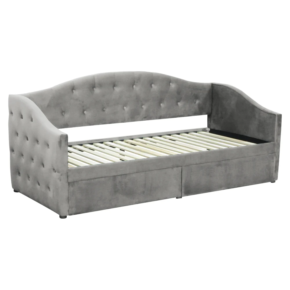 Pat cu spatiu de depozitare, 90x200, tesatura Velvet gri, ZASKA