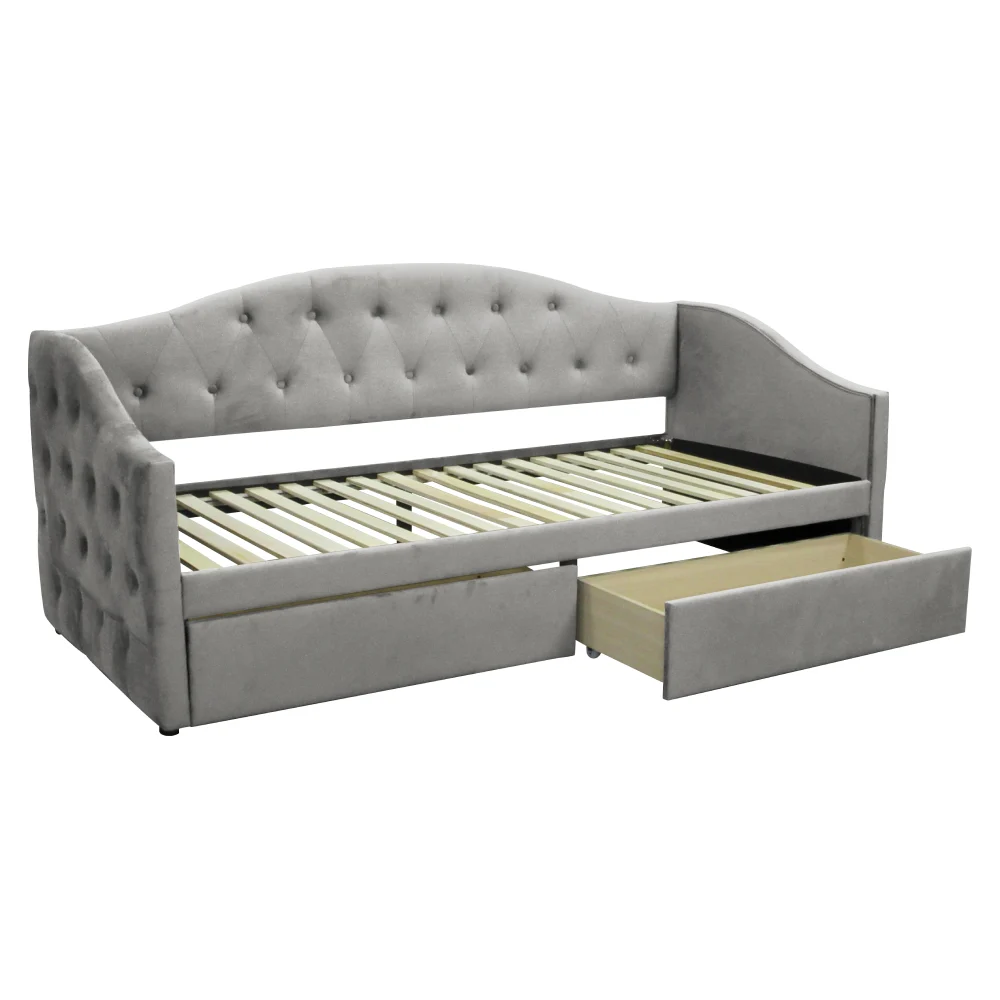 Pat cu spatiu de depozitare, 90x200, tesatura Velvet gri, ZASKA