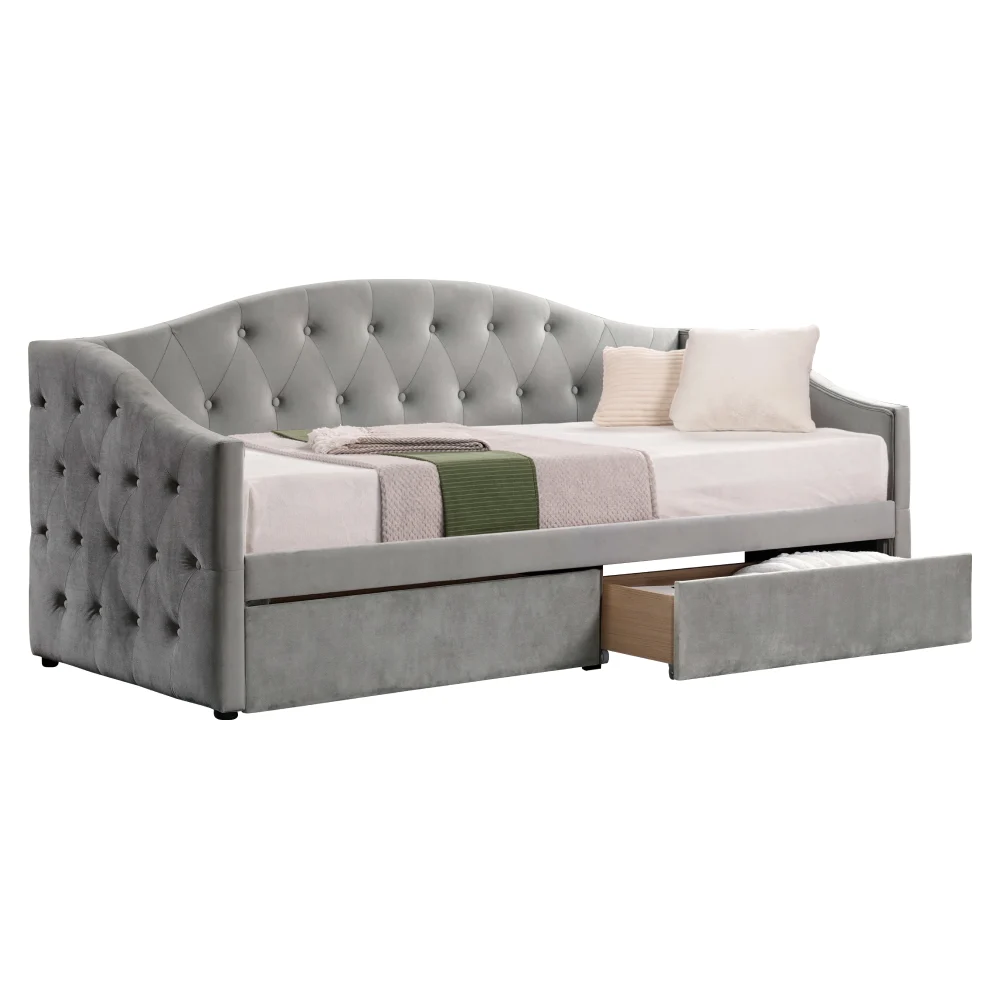 Pat cu spatiu de depozitare, 90x200, tesatura Velvet gri, ZASKA