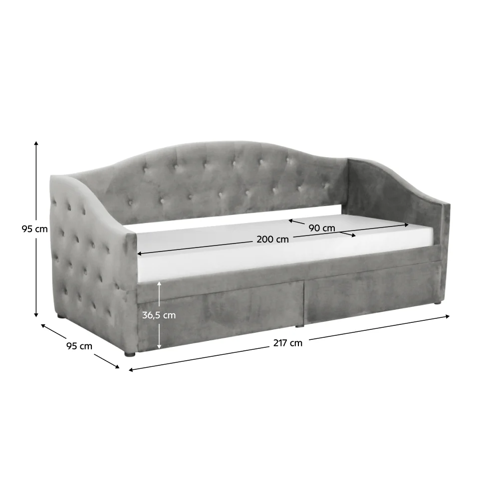 Pat cu spatiu de depozitare, 90x200, tesatura Velvet gri, ZASKA