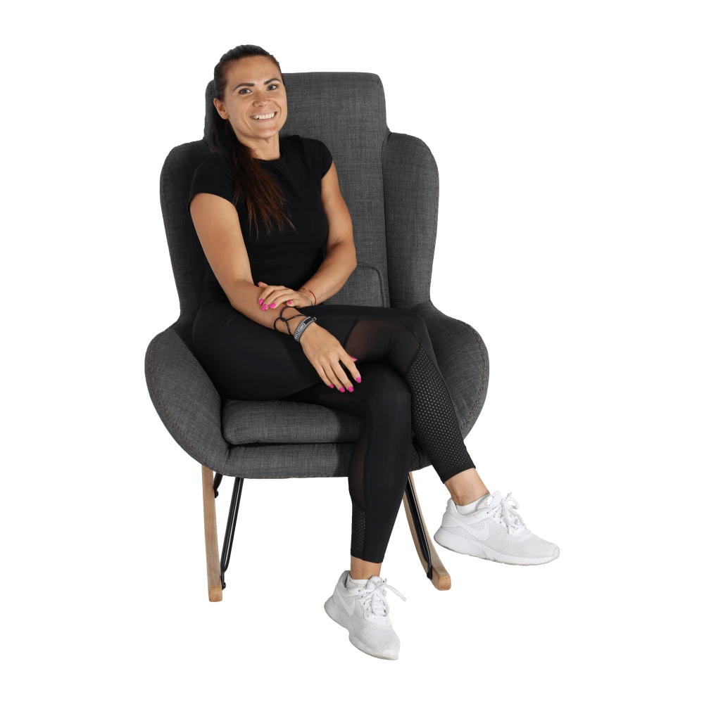 Fotoliu balansoar, material textil gri/lemn, HARPER