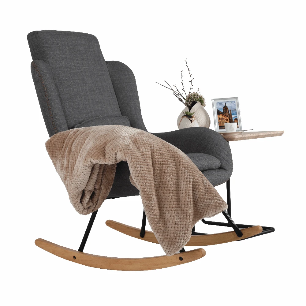 Fotoliu balansoar, material textil gri/lemn, HARPER