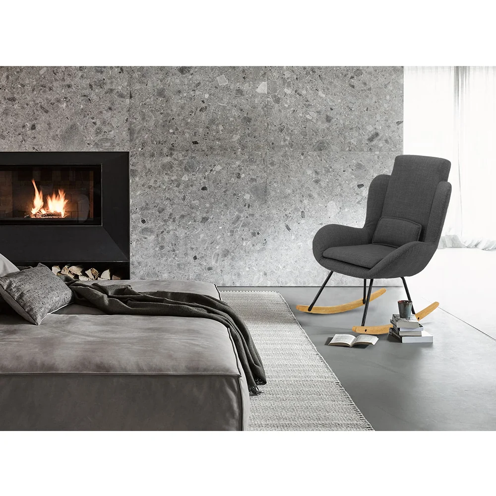 Fotoliu balansoar, material textil gri/lemn, HARPER