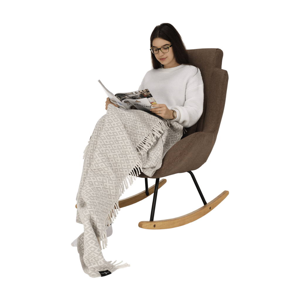 Fotoliu balansoar, material textil maro deschis/lemn, HARPER