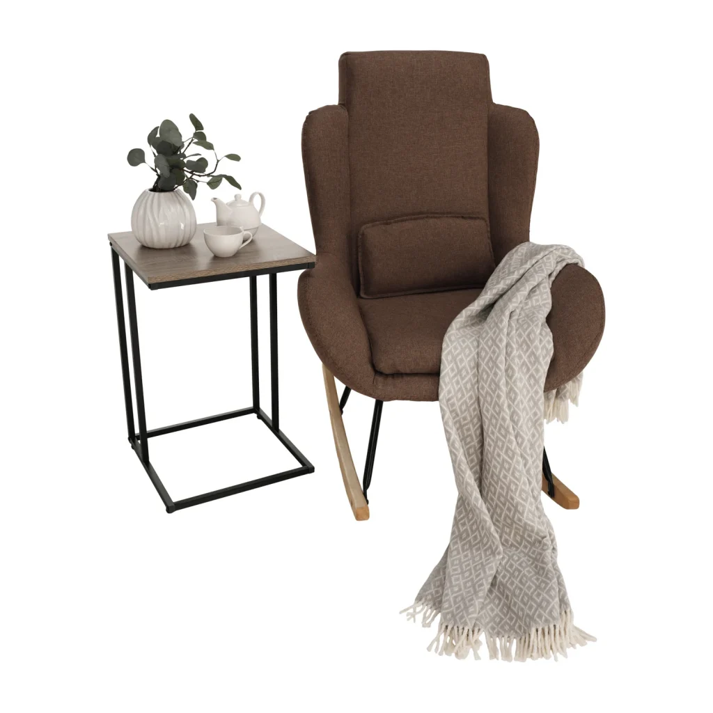 Fotoliu balansoar, material textil maro deschis/lemn, HARPER