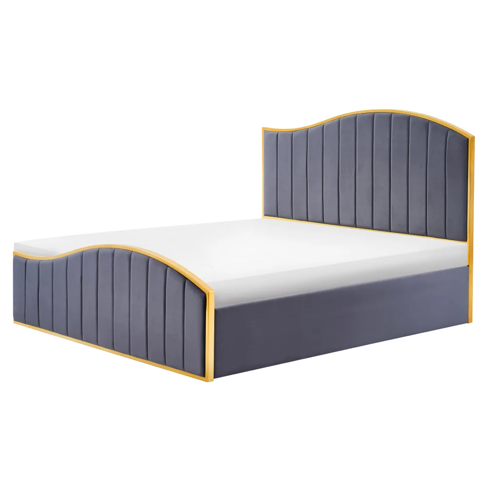 Pat cu somiera, 160x200, gri inchis tesatura Velvet/gold crom auriu, GEORGIA