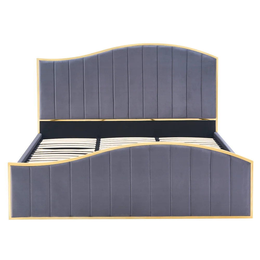 Pat cu somiera, 160x200, gri inchis tesatura Velvet/gold crom auriu, GEORGIA