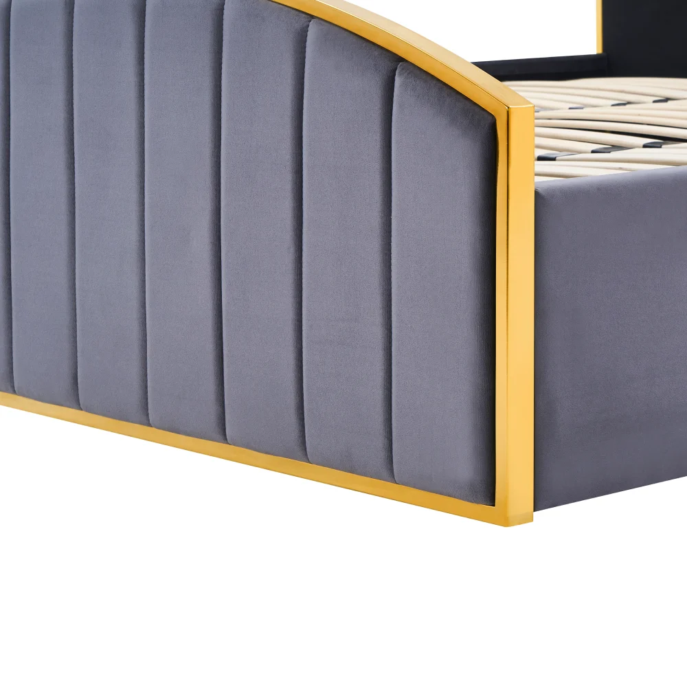 Pat cu somiera, 160x200, gri inchis tesatura Velvet/gold crom auriu, GEORGIA