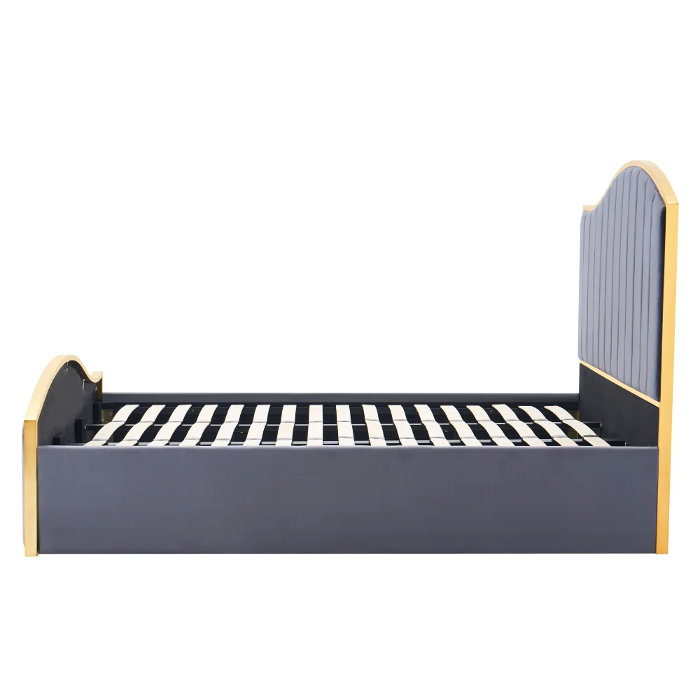 Pat cu somiera, 160x200, gri inchis tesatura Velvet/gold crom auriu, GEORGIA