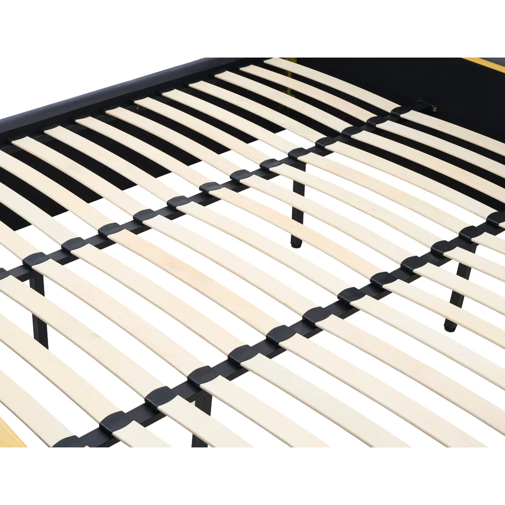 Pat cu somiera, 160x200, gri inchis tesatura Velvet/gold crom auriu, GEORGIA