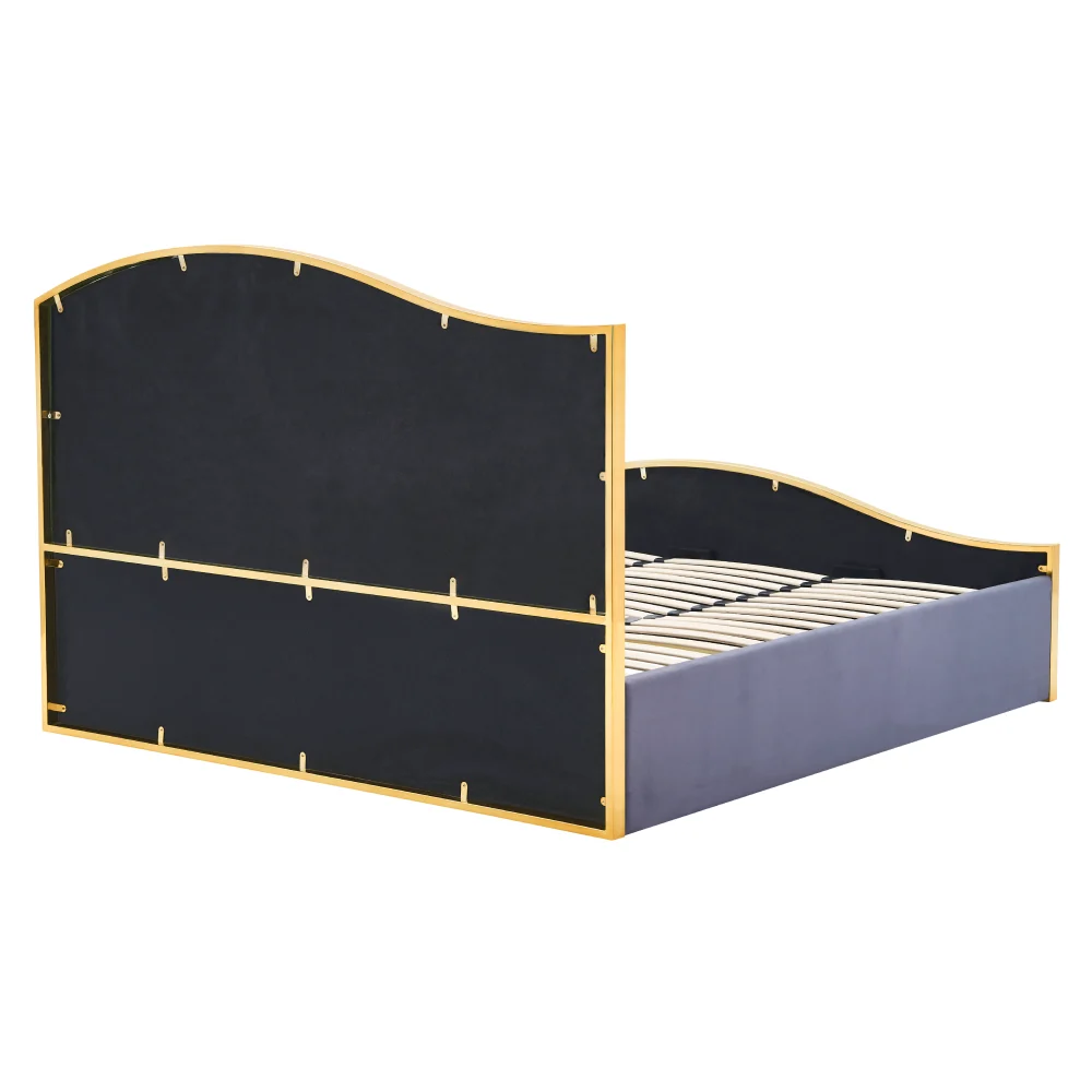 Pat cu somiera, 160x200, gri inchis tesatura Velvet/gold crom auriu, GEORGIA