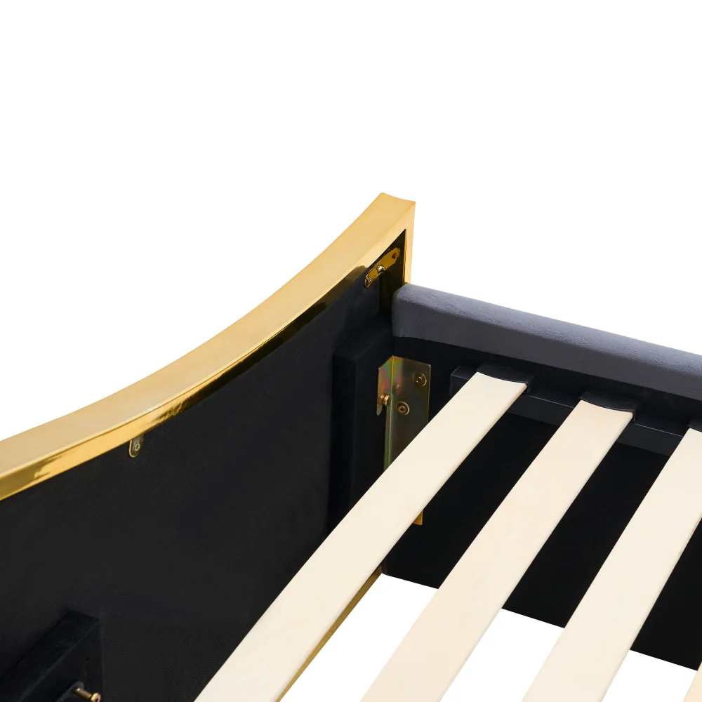 Pat cu somiera, 160x200, gri inchis tesatura Velvet/gold crom auriu, GEORGIA