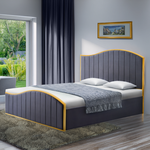 Pat cu somiera, 160x200, gri inchis tesatura Velvet/gold crom auriu, GEORGIA