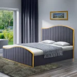 Pat cu somiera, 160x200, gri inchis tesatura Velvet/gold crom auriu, GEORGIA