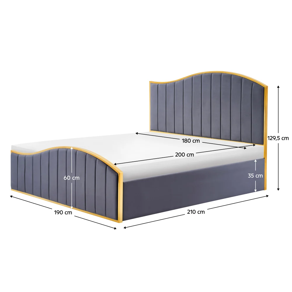 Pat cu somiera, 160x200, gri inchis tesatura Velvet/gold crom auriu, GEORGIA