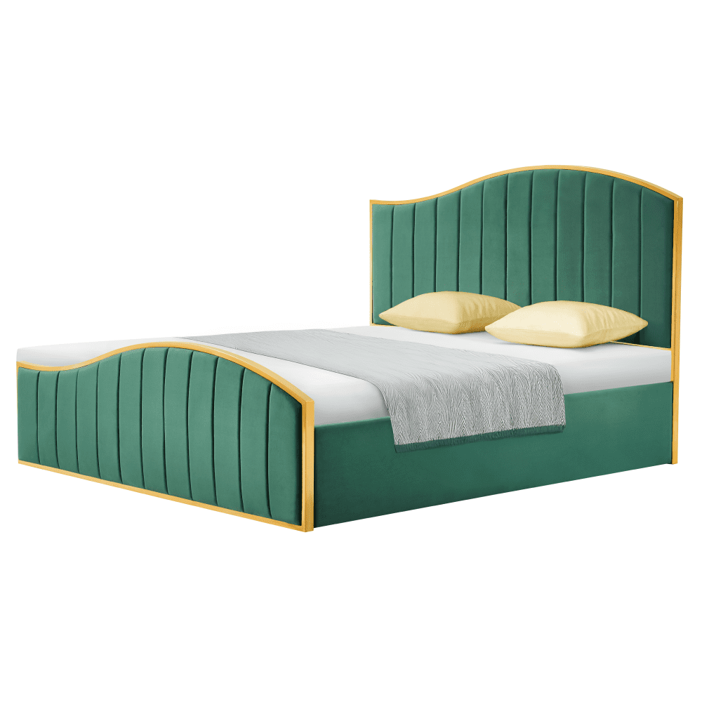 Pat cu somiera, 160x200, verde tesatura Velvet/gold crom auriu, GEORGIA