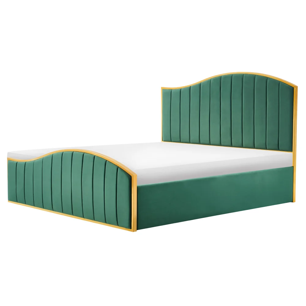 Pat cu somiera, 160x200, verde tesatura Velvet/gold crom auriu, GEORGIA