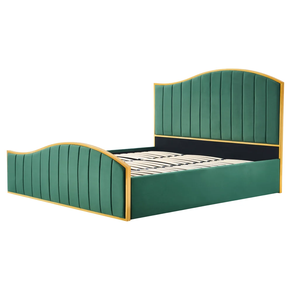 Pat cu somiera, 160x200, verde tesatura Velvet/gold crom auriu, GEORGIA