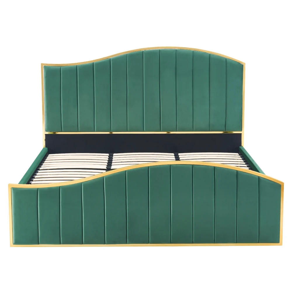 Pat cu somiera, 160x200, verde tesatura Velvet/gold crom auriu, GEORGIA