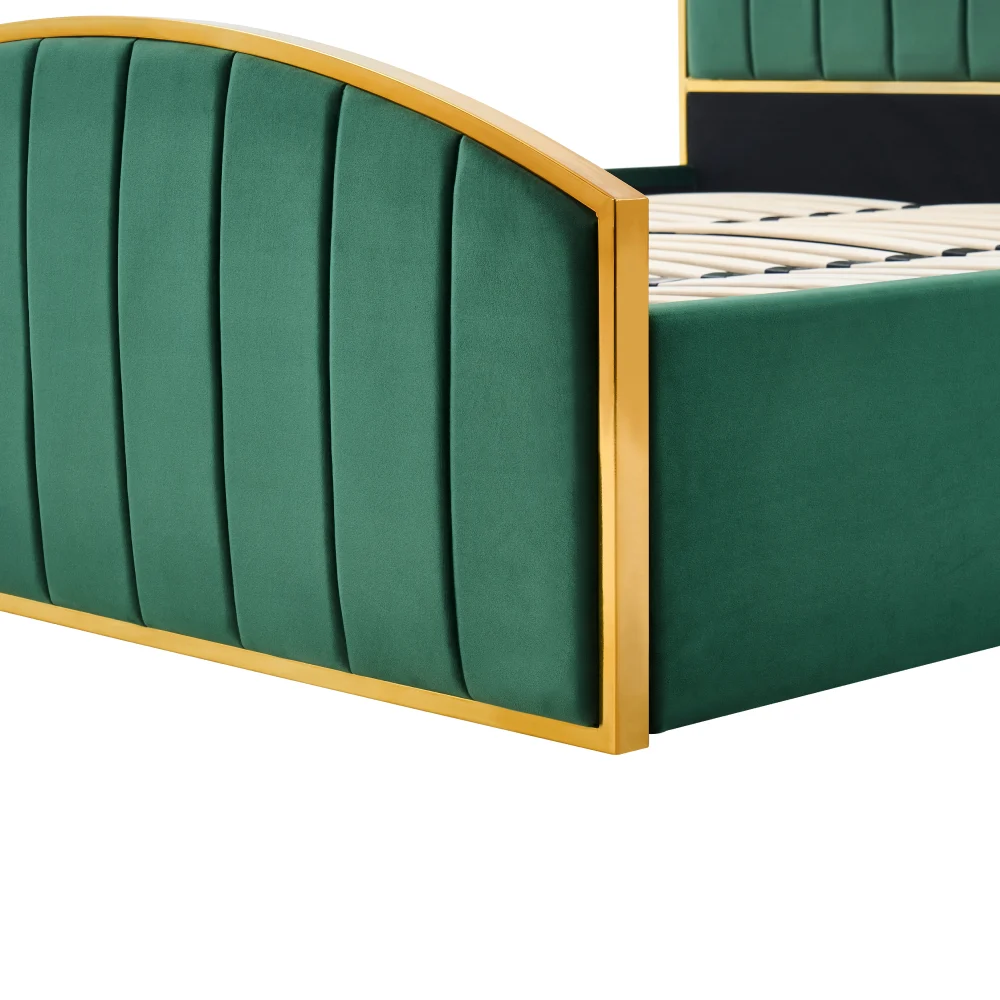 Pat cu somiera, 160x200, verde tesatura Velvet/gold crom auriu, GEORGIA