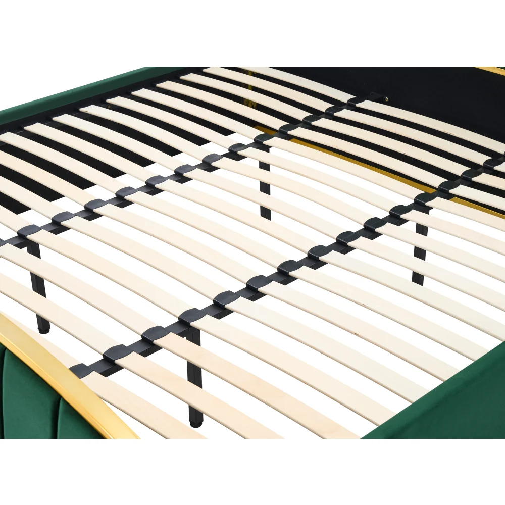 Pat cu somiera, 160x200, verde tesatura Velvet/gold crom auriu, GEORGIA