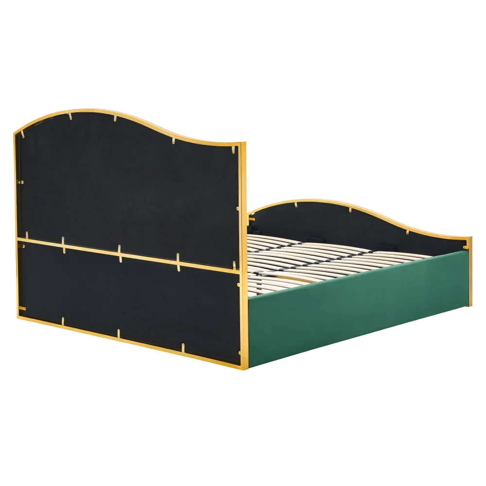 Pat cu somiera, 160x200, verde tesatura Velvet/gold crom auriu, GEORGIA