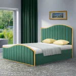 Pat cu somiera, 160x200, verde tesatura Velvet/gold crom auriu, GEORGIA