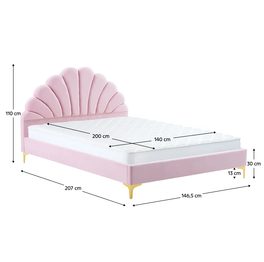 Pat tapitat, 140x200, tesatura roz Velvet, ISADORA