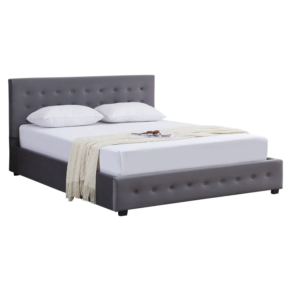 Pat cu spatiu de depozitare, 160x200, gri, MINDY