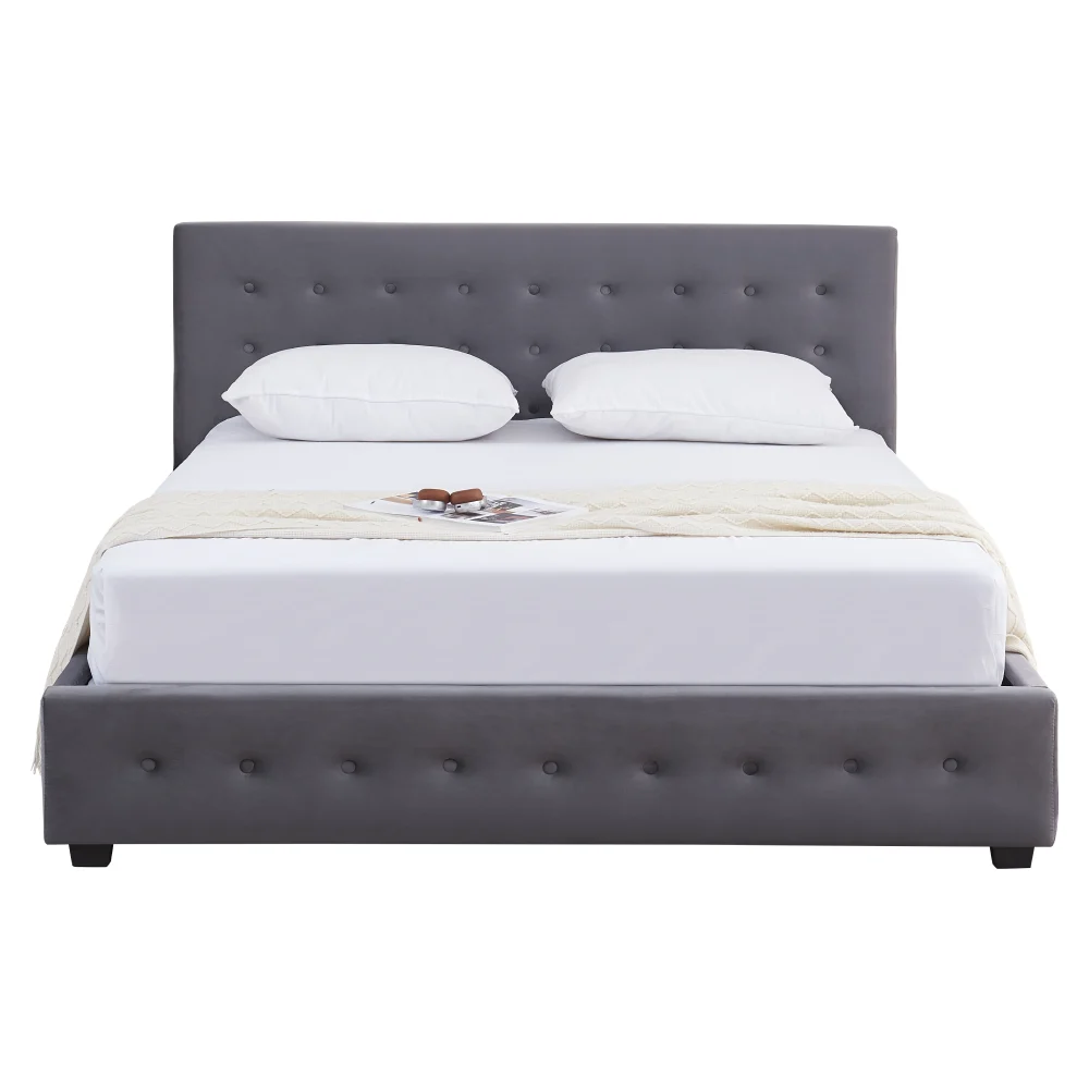 Pat cu spatiu de depozitare, 160x200, gri, MINDY