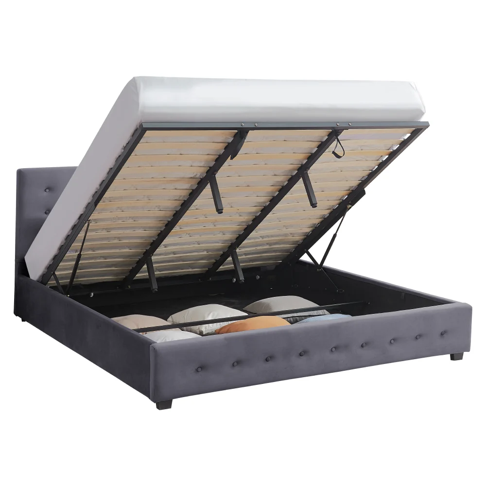 Pat cu spatiu de depozitare, 160x200, gri, MINDY