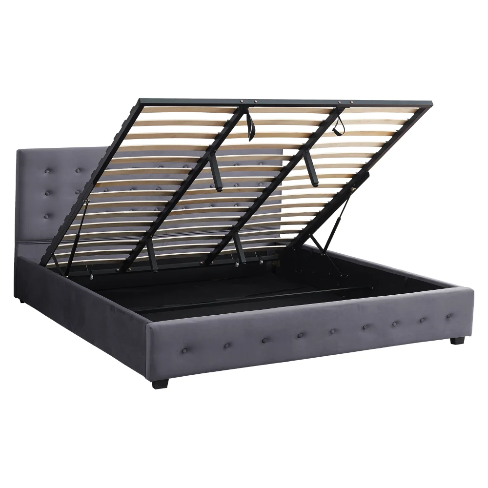 Pat cu spatiu de depozitare, 160x200, gri, MINDY