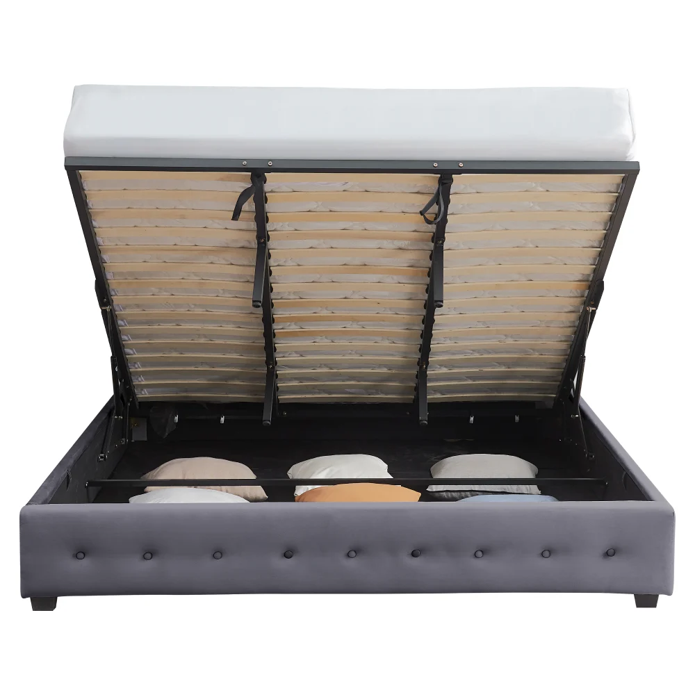 Pat cu spatiu de depozitare, 160x200, gri, MINDY