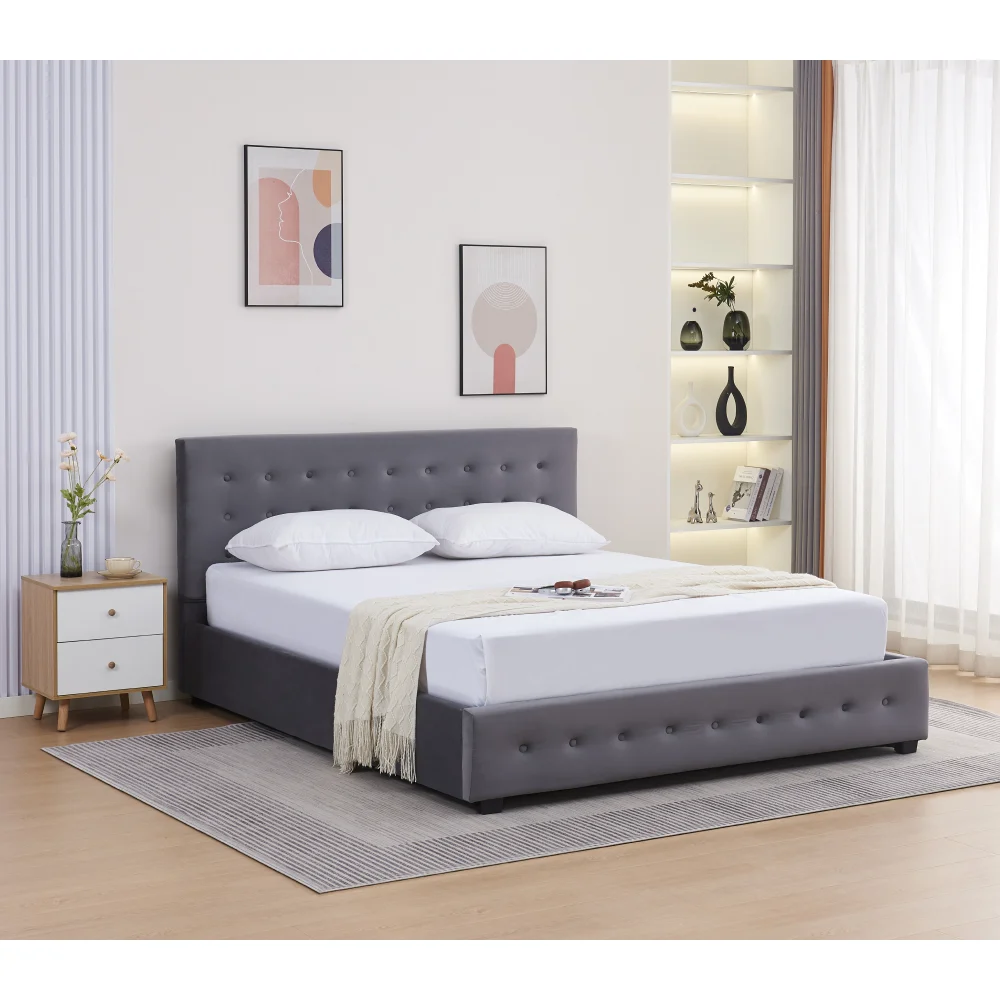 Pat cu spatiu de depozitare, 160x200, gri, MINDY