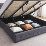 Pat cu spatiu de depozitare, 160x200, gri, MINDY