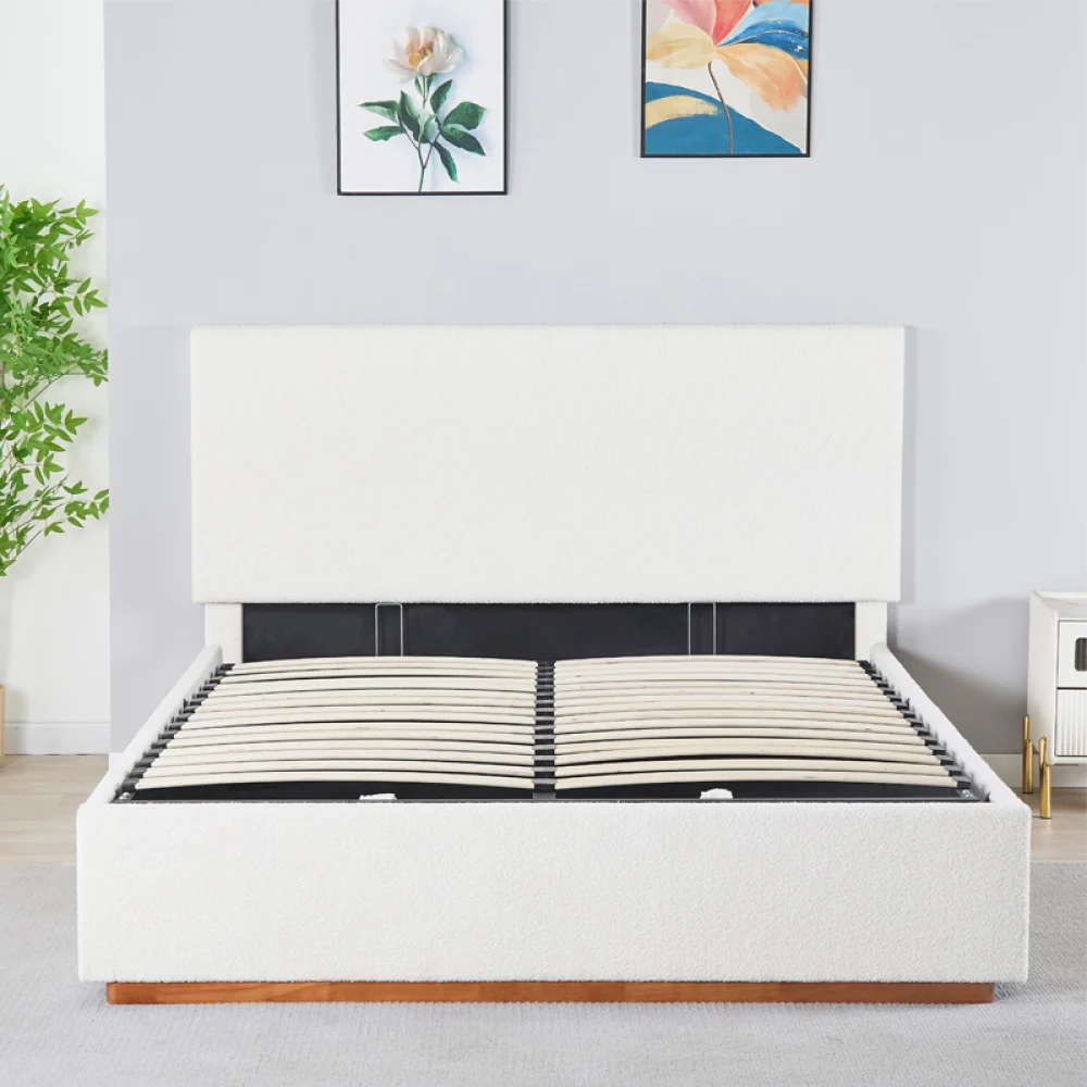 Pat cu gratar si spatiu de depozitare 160x200, alb, NUVOLA