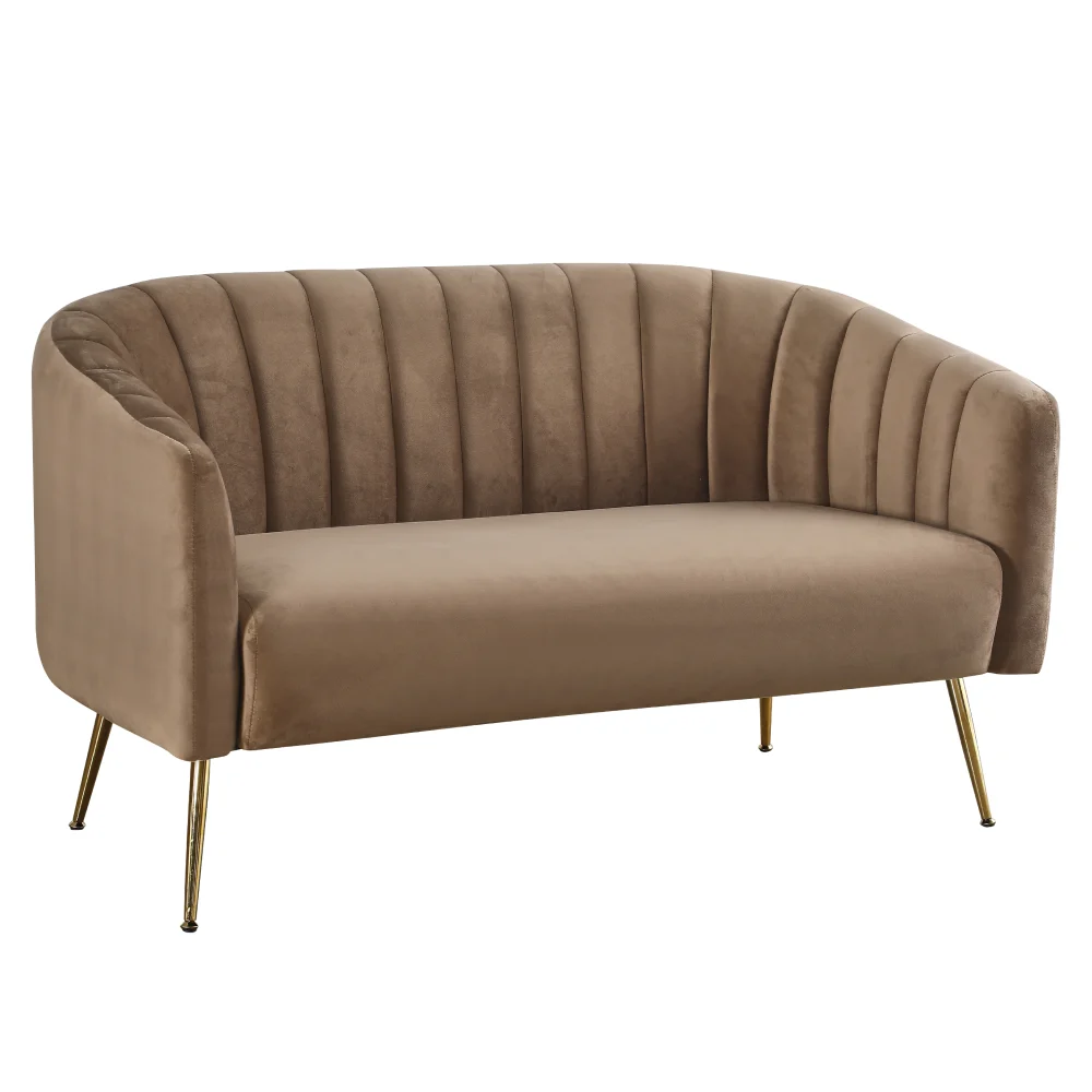 Canapea de design cu 2 locuri, tesatura Velvet maro/gold crom-auriu, BAGY